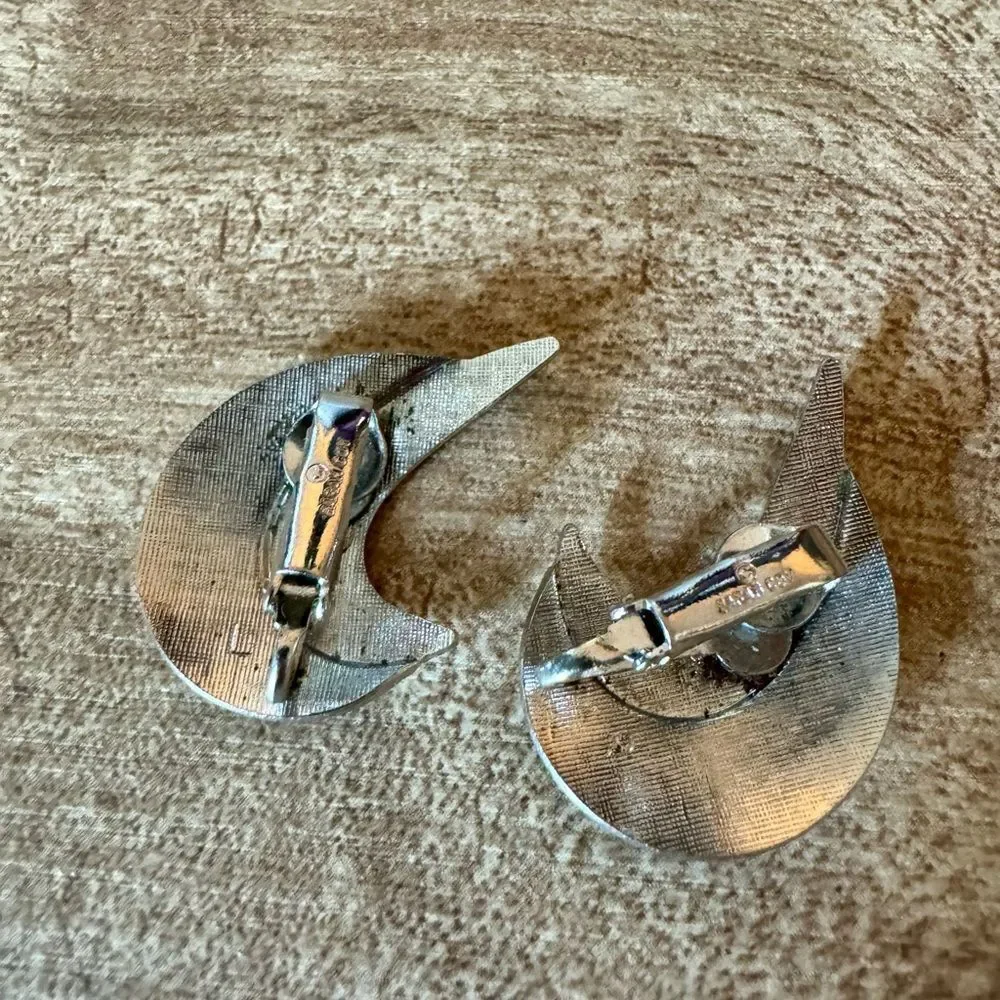 Sarah Coventry Crescent Clip On Earrings Vintage Silver Tone 1960s Collectible
